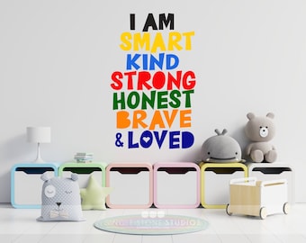 I Am Smart Kind Strong Honest Brave and Loved Quote Wall Decal - Vinyl Words