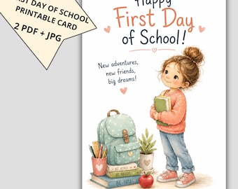 Biglietto di auguri per il primo giorno di scuola / Messaggio di incoraggiamento per bambini (PDF, JPG)