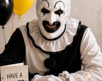 funny terrifier birthday card printable, art the clown killer day greeting card PDF, horror movie digital postcard, instant download A6