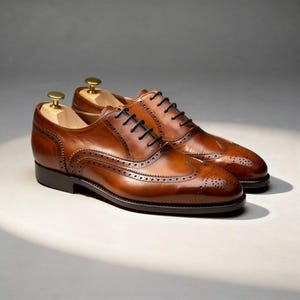 Handmade Leather Wingtip Oxford Shoes | Men's Brogue Dress Footwear
