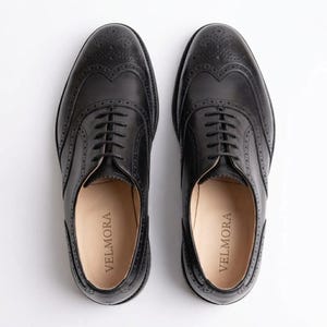 Handmade Leather Wingtip Brogue Shoes for Men | Custom Calf Leather Oxford Dress Shoes | Leather or Rubber Sole | Christmas Gift for Him