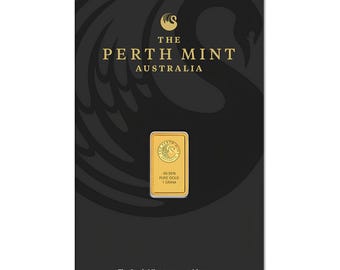 1 Gram 24K Gold Bar in Assay | Certified Perth Mint Pure 999.9 Gold, Bullion Gift for Dad