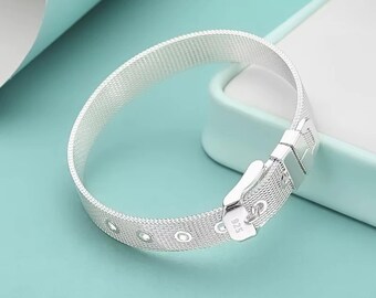 Sterling Silver Mesh Charm Bracelet,