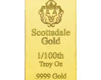 1/100 Ounce Scottsdale 9999 Pure Gold Bar | 1/100th Troy Oz 24k Gold Gift for Dads