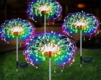 Solar Firework Lights Outdoor Waterproof Garden Lights with Remote 8 Lighting Modes Decorative Patio Yard Pathway Lights