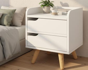 Multipurpose Nightstand with 2 Drawers Modern Bedside Table Raised Legs Storage Cabinet for Bedroom Living Room