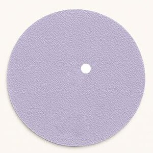 May include: A circular lavender sanding disc with a textured, abrasive surface and a single small hole positioned off-center. The disc features a uniform light purple color and a consistent grit pattern across its entire flat, round surface.