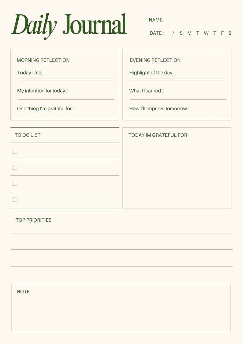 Minimalist Daily Journal Printable: Morning &amp; Evening Reflection Planner (digital Download) - Etsy