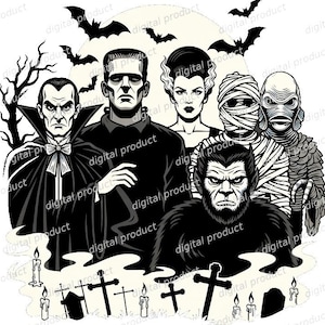 Universal Monsters PNG, Retro Spooky Halloween Clipart, Monster Sublimation Design, Comic Book Monster DTF, Digital Download