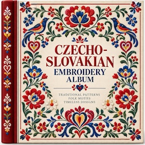 Tjeckisk-slovakiska broderimönster PDF | Vintage folkkonstmotiv | Traditionellt blom- och korsstygnsarbete | Digital nedladdning