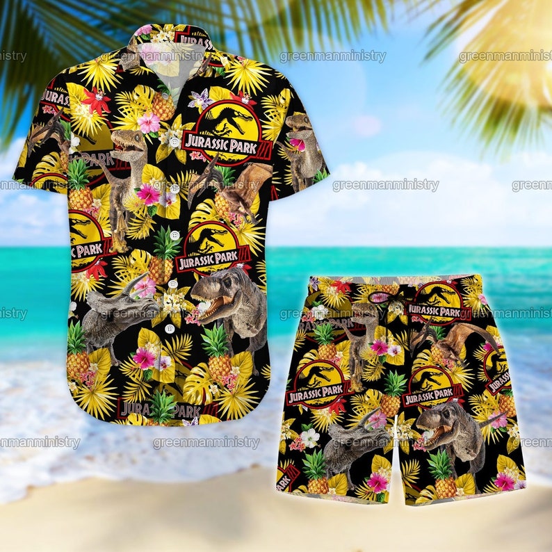 Jurassic Park Hawaiian Shirt Jurassic Park Shorts Dinosaur - Etsy