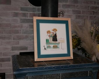 P. Buckley Moss "Lemonade Sisters" Print – Signed Numbered, Handmade Maple Frame