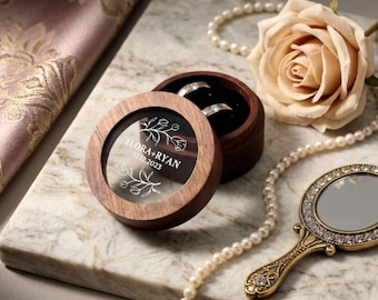 Personalized Wooden Ring Box, wooden ring box, custom ring box, engraved ring box, personalized round wooden ring box for wedding/engagement