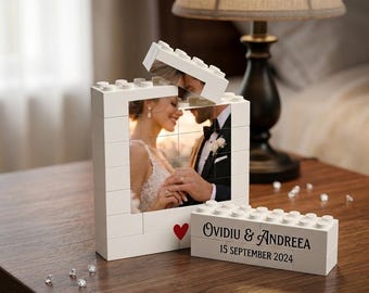 Personalized Building Block Portrait, Custom Wedding Anniversary Keepsake