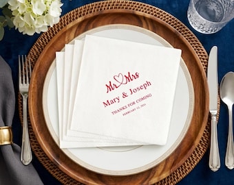 Custom Wedding Napkins, Personalized Paper Cocktail Decor for Guests, Elegant Bridal Shower Favors, Monogrammed Reception Supplies