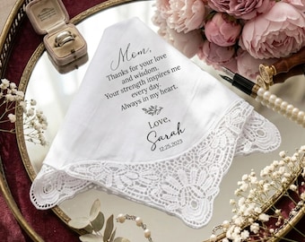 Personalized Wedding Handkerchief, Custom Embroidered Keepsake Gift, Bride Groom Parent Ceremony Favor, Sentimental Memory