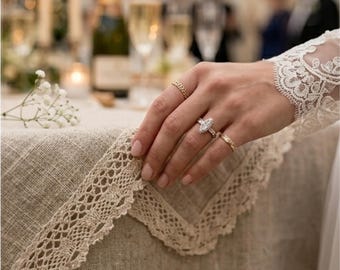 Minimalist Cotton Tablecloth with Crochet Edge, Cream White Wedding Table Decor, Rustic & Elegant Table Linen for Events and Home