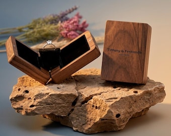 Personalized Wooden Ring Box, Engagement Wedding Ceremony Keepsake (9x9cm)