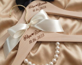 Personalized Wedding Hanger, Custom Bride and Groom Hangers, Engraved Wood Hanger, Wedding Dress Hanger, Bridal Party Gift, Wedding Keepsake