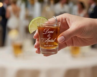 Personalized Shot Glasses for Weddings, Custom Engraved Wedding Favors for Guests, Unique Bridal Party Gifts & Memorable Reception Toasts
