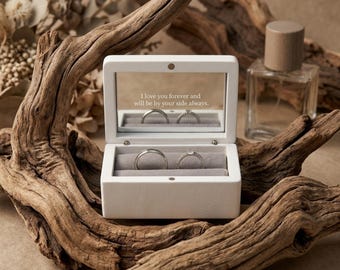 Personalized Ring Box for Wedding Ceremony, Custom Double Ring Bearer Box, Engagement Ring Holder, Wedding Keepsake Gift for Bride and Groom