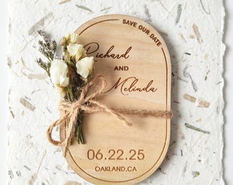 Wooden Save The Date Magnet, Rustic Wedding Favor, Personalized Boho Wedding Invite, Engraved Wood Save The Date, Custom Wedding Keepsake