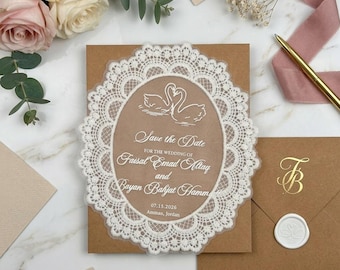 Wedding invitation, personalized oval lace wedding invitation, acrylic wedding invitation, elegant wedding invitation, custom wedding invite