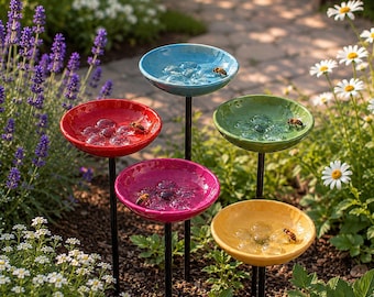 Bee Bath for Pollinators and Butterflies Colorful Garden Decor Outdoor Bee Water Station