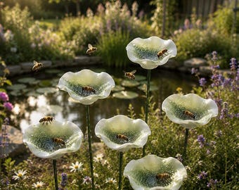 Bienen-Tränkebecher, Keramik-Bienen-Wasserstation, Bienen-Puddler-Gartenstecker, Bestäuber-Tränkestation für Bienen und Schmetterlinge