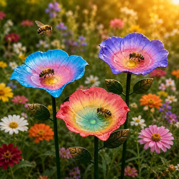 Bienen-Tränke, Metall-Bienen-Wasserstation, Bienen-Puddler-Gartenpfahl, Bestäuber-Tränke für Bienen und Schmetterlinge