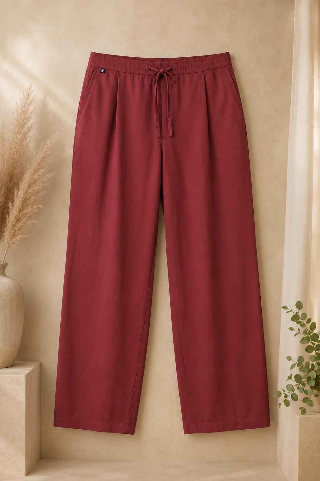 Maroon Cotton Palazzo Pants, Elastic Waist Trousers, Casual Ethnic Bottom Wear