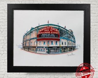 Wrigley field Art chicago cubs fan decor cubs birthday gift