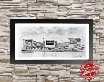 Baylor Bears football Decor McLane Stadium Stadium Pencil Drawing Art Print