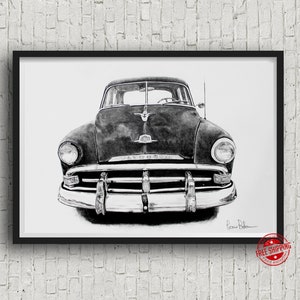 Classic plymouth poster classic car art print pencil drawing art print vintage car illustration gift for him Vintage Classic Cars
