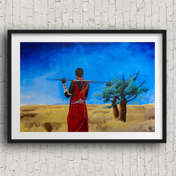 Africa art gift Africa print Travel Poster African Masai hunter art Masai warrior decor Kenya Wall Art Africa tribal art Africa Art Poster