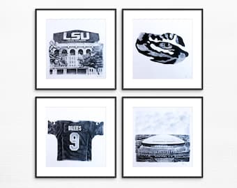 Louisiana football fan gift. Louisiana football mancave decor set of 4