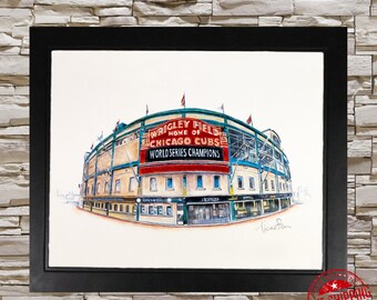 chicago cubs wall art - wrigley field art print - wrigley field decor - chicago cubs decor chicago cubs mancave