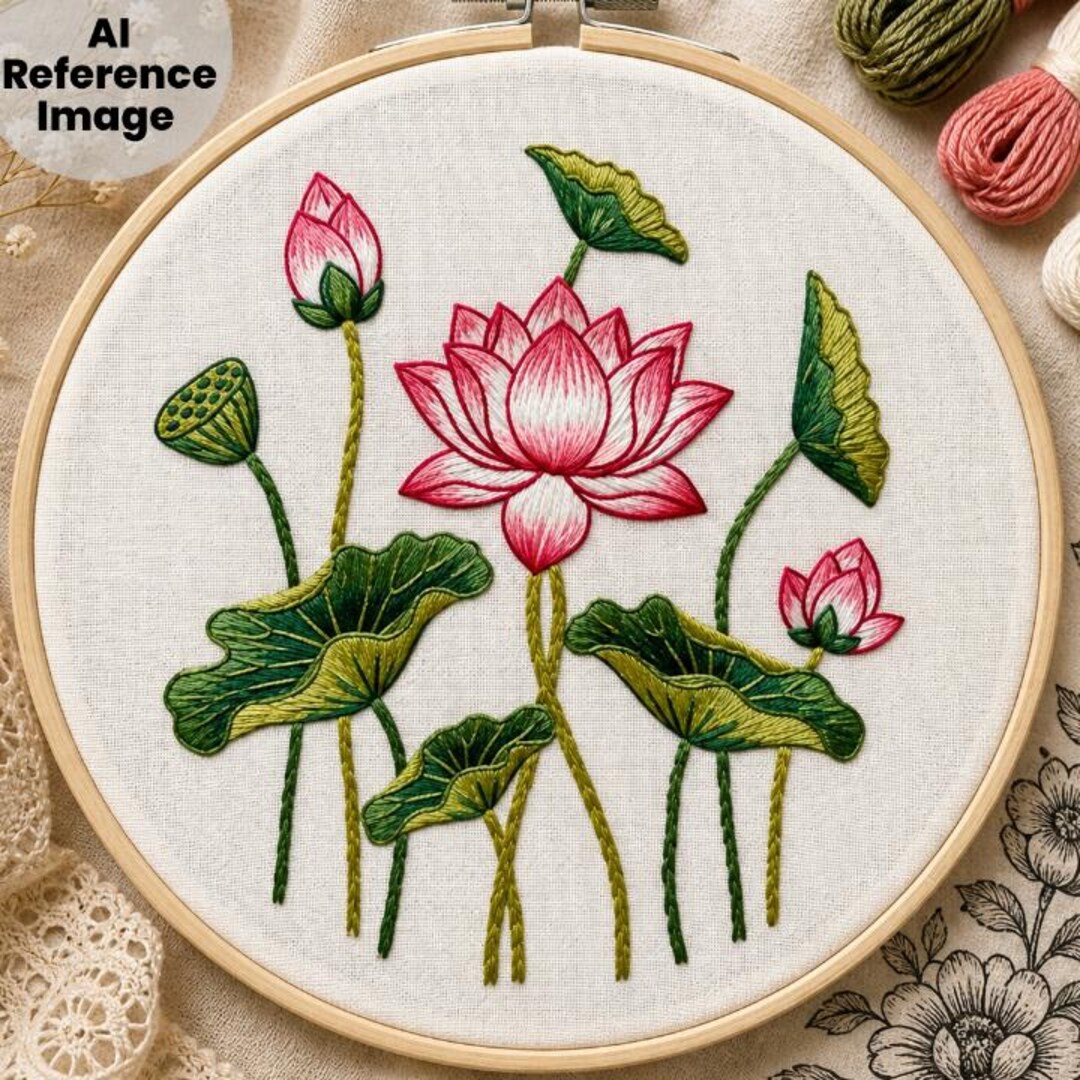 Lotus Embroidery Pattern PDF, Floral Hand Stitch Design, Beginner Hoop ...