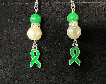 Green Pearls_Mental Health Awareness earrings