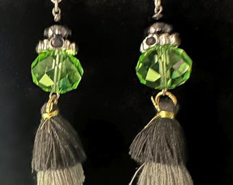 The Jeweled Dancer Earrings: Green Crystal Tassel Dangle Jewelry