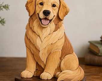 Golden retriever-intarsiapatroon pdf | Houten hondentafeldecoratie houtbewerkingsplan