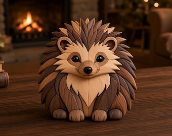 Baby Hedgehog Intarsia Wood Pattern | 2D Scroll Saw Woodworking Plan (Digital Download)