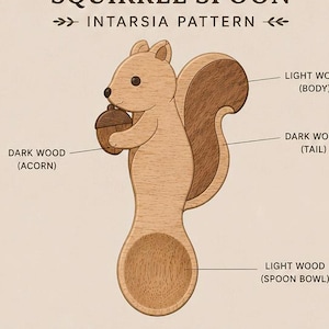 Squirrel Spoon Intarsia Pattern | Wood Animal Template (Digital Download)