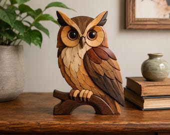 Intarsia Woodworking Owl Pattern | Scroll Saw PNG Template, Bird Art (Digital Download)