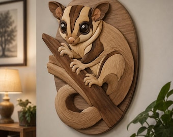 Sugar Glider Intarsia Woodworking Pattern | Layered 3D Wood Plan | Instant Digital Download