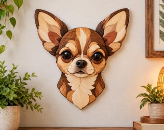 Chihuahua Intarsia Woodworking Pattern | Chihuahua Face Scroll Saw Template (PDF)