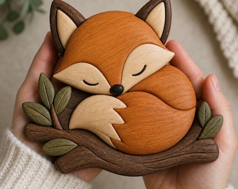 Sleeping Fox Intarsia Woodworking Pattern | 3D Animal Scroll Saw Plan (PNG)