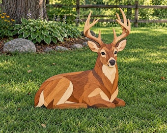 Deer Intarsia Woodworking Pattern PDF | Whitetail Buck Scroll Saw Template | 3D Wooden Deer Art | Digital Download