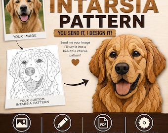 Custom Intarsia Pattern From Photo | Personalized Scroll Saw Woodworking Template (PNG Download)