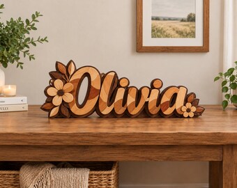 Custom Wooden Name Sign Intarsia Pattern | Personalized Name Woodworking PDF | DIY Floral Name Plaque | Beginner Scroll Saw Custom Pattern